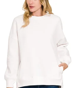 Zenana Fleece Hi-low Boyfriend Sweatshirts with Pockets