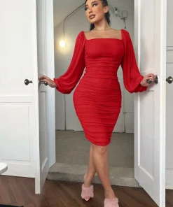 Zip-Back Ruched Bodycon Dress