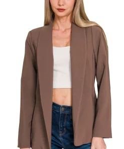 Zenana Woven Long Sleeve Blazer With Lining