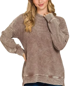 Alternative view of Zenana Full Size Acid Washed Double Ribbed Hi-low Sweatshirt Plus Size